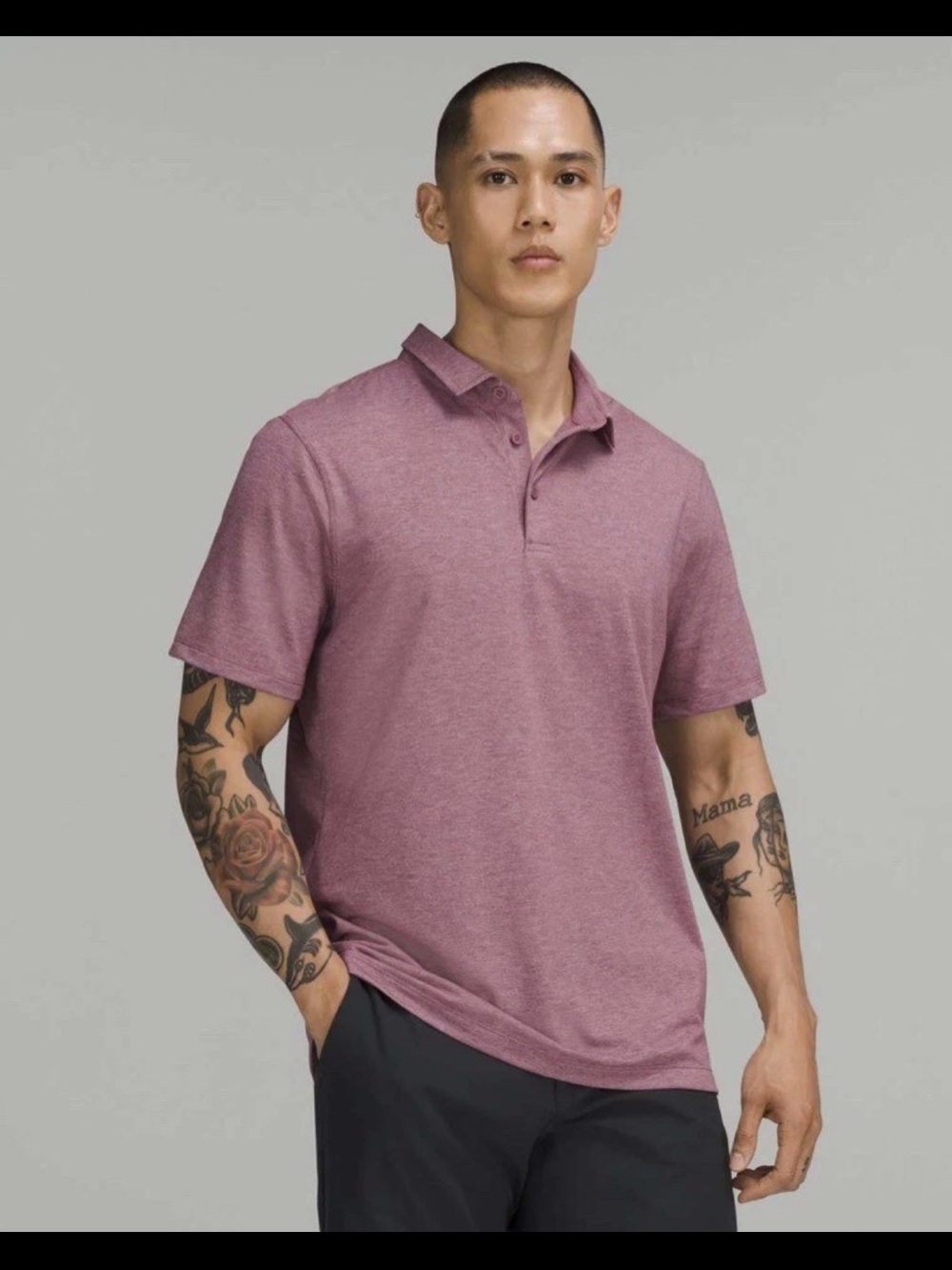 Mens Lululemon Evolution Polo Heathered Vintage Mauve Short Sleeve Sz Medium